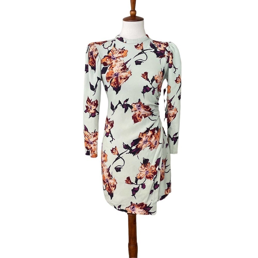 A.L.C. Mint Green Floral Jane Dress with Shoulder Pads Size 4